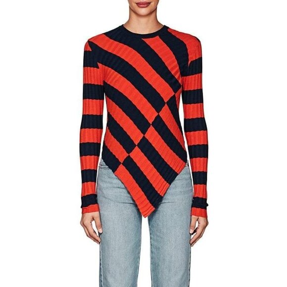 Altuzarra Sweaters - ALTUZARRA MULLINS RED AND BLUE STRIPED ASYMMETRICAL SWEATER